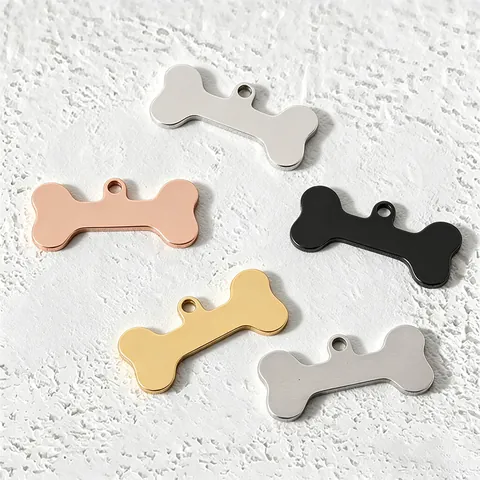 Roestvrij Staal Botvormige Huisdier ID Penning Sleutelhanger Gepersonaliseerde Metalen Hondenpenning Voor Halsbanden Gepolijst Geborsteld Metaal Identificatie Accessoires
