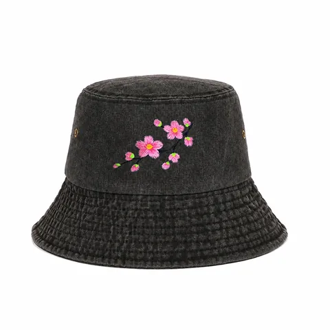 Daisy Borduurwerk Vissershoed Gewassen Katoen Zomer Outdoor Zonbescherming Casual Retro Zonnehoed Vrouwen Mannen