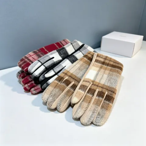 Women Woolen Plaid Winter Warm Gloves Touch Screen Five Finger Elegant Retro Outdoor Daily Accessories