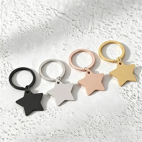 Polished Stainless Steel Pentagram Star Keychain Metal Key Ring DIY Blank Material Star Pendant Holiday Gift Men Women Accessories