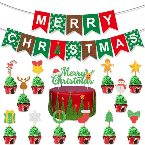 Kerstfeest Decoratie Merry Christmas Banner Latex Ballonnen Papieren Taarttoppers Spiraal Hangende Slingers Decor