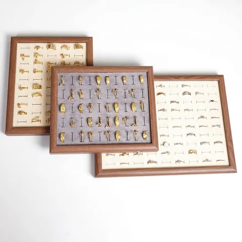 Plateau Présentation Bijoux Bois Organisateur Bagues Velours Plusieurs Fentes Boîte Rangement Boucles Oreilles Vitrine