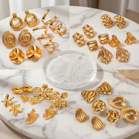 Statement Gold Plated Stainless Steel Earrings For Women Geometric Spiral Floral Heart Ginkgo Leaf Vintage Chic Fashion Jewelry Earrings