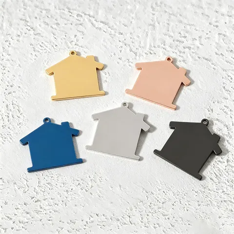 Hausform Edelstahl Anhänger DIY Blanko Metallanhänger Für Schlüsselanhänger Haustier ID Schmuckherstellung Zubehör Gold Silber Schwarz Blau Roségold