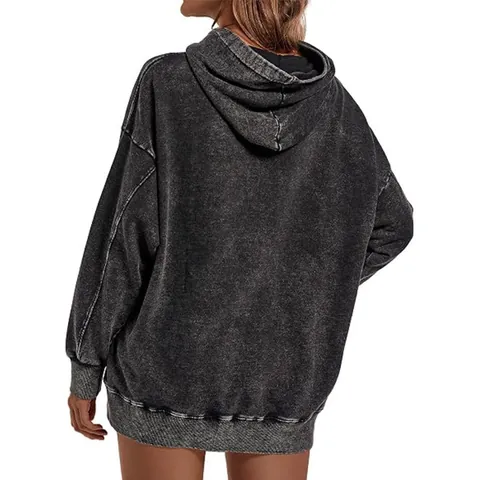 Heren Zwaar Gewicht Katoen Acid Washed Hoodie Vintage Verweerd Losse Top Voor Dagelijks Gebruik Effen Kleur Lange Mouwen Hoodie