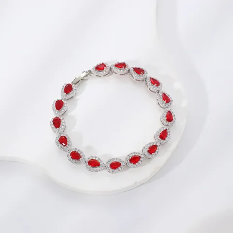 Elegante Bracciale in Lega Zirconia a Goccia per Donna Taglio a Pera Halo Cristallo Braccialetto a Maglie Matrimonio Festa Gioielli