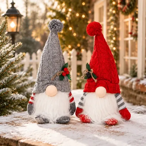 Leuchtende Weihnachtsgnome Gestreifte Strickmütze Rudolf Gesichtlose Puppe Feiertagsdekoration Plüsch Ornament