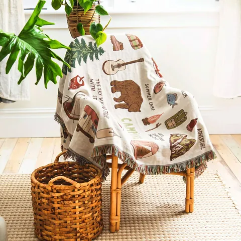 Bohemian Camping Blanket Cotton Blend Woven Throw With Tassels Vintage Outdoor Adventure Picnic Mat For Sofa Bed Travel