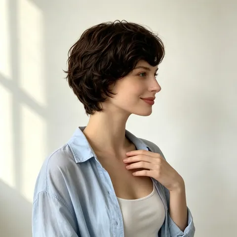 Peluca Sintética Corta Rizada Mujer Natural Esponjosa Corte en Capas Pixie Cut Fibra Resistente al Calor para Fiesta