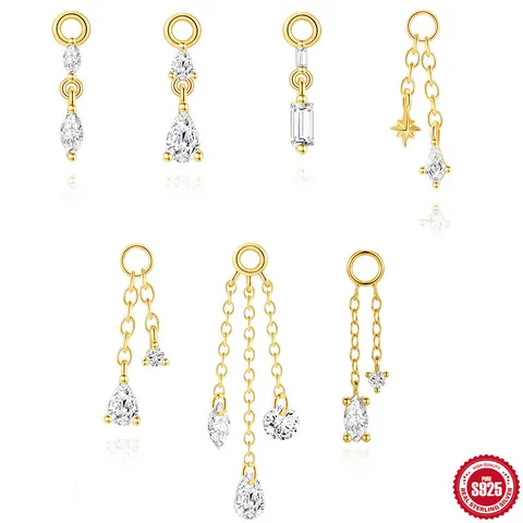 925 Sterling Silver Zirconia Pendant Only Gold Plated Marquise Geometric Star Tassel Charms For DIY Earrings Necklace Jewelry Making