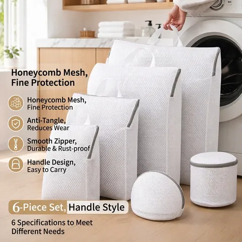 Laundry Mesh Bags Polyester Honeycomb Fine Mesh With Portable Handle Anti-Deformation For Delicate Clothes Underwear Bra