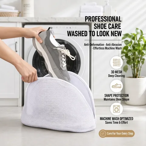 Shoe Washing Bag Thickened Polyester Mesh Laundry Net Anti Deformation Machine Washable Protect Gear Durable White