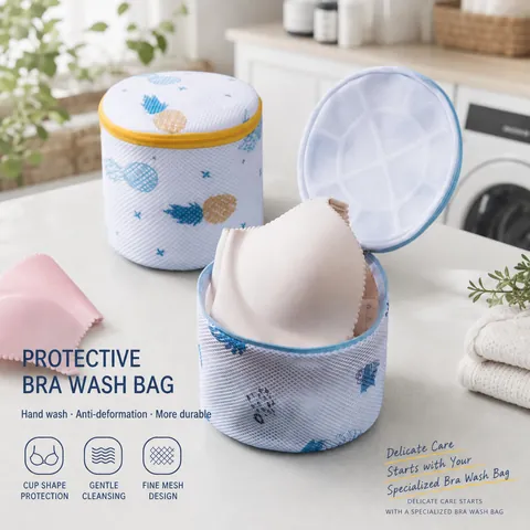 Bra Laundry Wash Bag Thickened Sandwich Mesh Anti-Deformation Machine Wash Lingerie Protection Zipper Guard Polyester Print