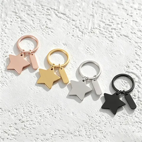 Minimalist Stainless Steel Star Pendant Keychain Polished Metal Oval Tag Key Ring For Car Home Keys Unisex Holiday Gift