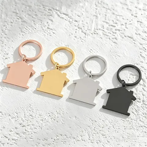 Llavero de Acero Inoxidable con Forma de Casa en Blanco para Grabar DIY Pulido Espejo Anillo de Llave de Metal Regalo