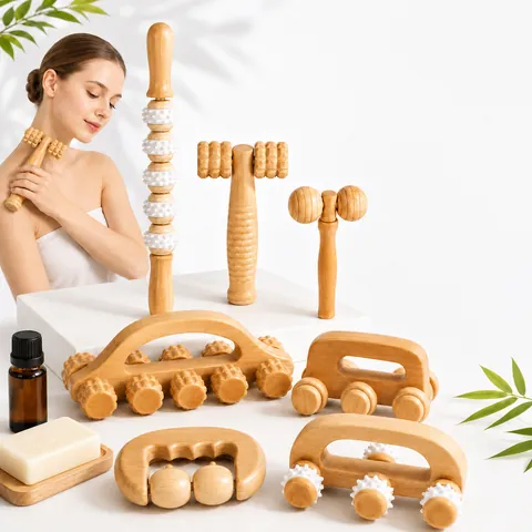 Rullo Massaggiatore Manuale In Legno Strumenti Rilassamento Muscolare Corpo Materiale Legno Naturale Terapia Gua Sha