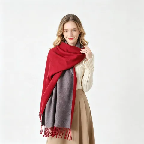 Women's Thick Winter Dual-Sided Scarf Pashmina Shawl Soft Imitation Cashmere Wrap With Tassel Solid Color Warm Neck Scarf