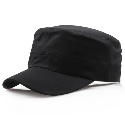 Cotton Vintage Military Flat Top Cadet Cap Adjustable Solid Color Sun Hat For Men Women Casual Outdoor Training Sports Army Hat