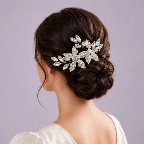 Handmade Floral Leaf Bridal Hair Clip Elegant Artificial Pearl Rhinestone Side Clip Retro Wedding Hair Accessories For Women