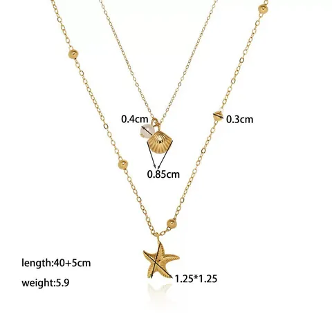 Titanium Steel Double Layer Starfish Shell Pendant Necklace Anklet Gold Steel Artificial Pearl Beach Jewelry For Women