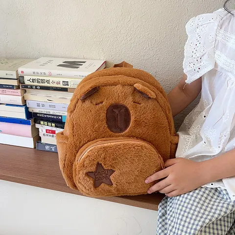 Schattige Capybara Pluche Rugzak Voor Kinderen Cartoon Dierenvorm Koffiebruin Zachte Katoenen Schoudertas Voor Jongens Meisjes