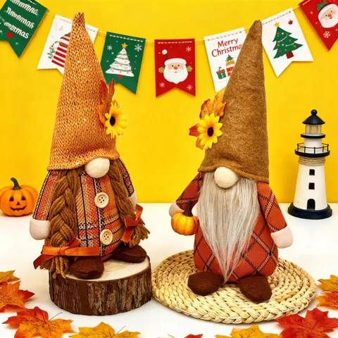 Harvest Festival Thanksgiving Gnome Plush Decoration Farmhouse Kitchen Table Ornament With Pumpkin Sunflower Maple Leaf Design