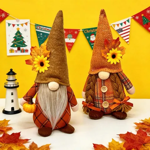 Harvest Festival Thanksgiving Gnome Plush Decoration Farmhouse Kitchen Table Ornament With Pumpkin Sunflower Maple Leaf Design