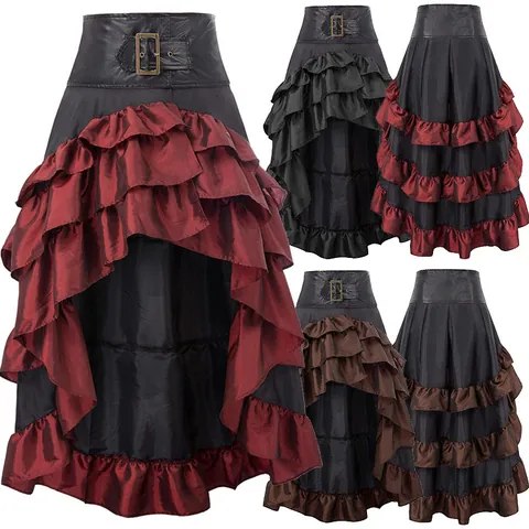 Victoriaanse Steampunk High Low Ruffle Rok Vrouwen Hoge Taille Patchwork Gelaagde Stufenrok Gothic Podium Performance Rok