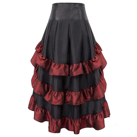 Victoriaanse Steampunk High Low Ruffle Rok Vrouwen Hoge Taille Patchwork Gelaagde Stufenrok Gothic Podium Performance Rok