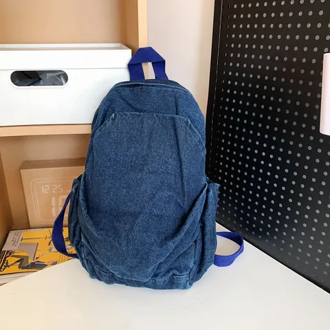 Women Vintage Washed Denim Small Backpack Fashion Versatile Casual Travel School Bag Solid Color Mini Backpack With Stitching