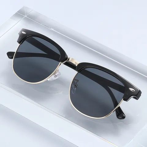 Retro 3016 Halfmontuur Zonnebril Voor Dames Heren Anti-blauw Licht Klassiek Rijstnagel Browline Metaal Plastic Trendy Mode Brillen UV400 Bescherming