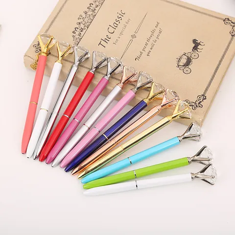 Luxury Big Crystal Diamond Ballpoint Pen Metal Body Rotating Writing Tool For Office School Gift Artificial Crystal Pen