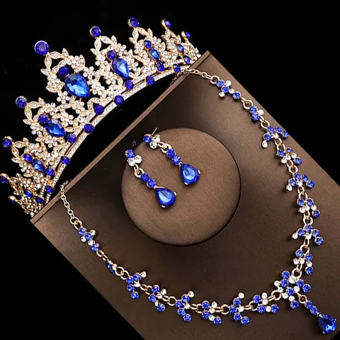 Luxus Legierung Strass Brautschmuck Set Mit Krone Halskette Und Ohrringen Für Hochzeit Bankett Damen Schmuckzubehör
