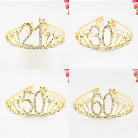 Elegante Tiara a Corona di Compleanno in Lega e Strass per Donna Festa di Anniversario Oro Argento Oro Rosa Copricapo