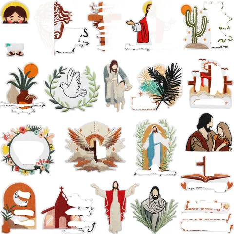 Parches Bordados Religiosos Jesús Cruz Paloma de la Paz Corazón para Ropa Planchar sobre Tela de Poliéster Insignias Decorativas Accesorio de Ropa DIY