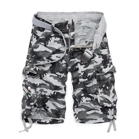 Men's Casual Camouflage Cargo Shorts Multi Pocket Loose Fit Cotton Summer Outdoor Five Point Pants With Belt