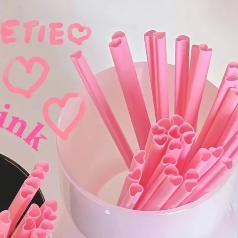 Pailles Créatives en Plastique PP en Forme de Cœur pour Saint-Valentin Mariage Anniversaire Fête Décoration Rose Rouge