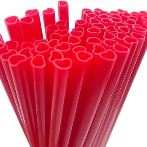 Pailles Créatives en Plastique PP en Forme de Cœur pour Saint-Valentin Mariage Anniversaire Fête Décoration Rose Rouge