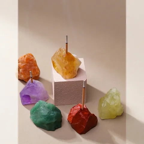 Soporte para Incienso de Piedra en Bruto de Cristal Natural Base de Mineral Zen para Incienso en Barra Decoración de Escritorio para Hogar y Oficina Amatista Citrino Cuarzo Rosa