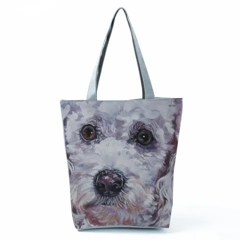 Creative Large Capacity Tote Bag For Women Artistic Poodle Yorkshire Terrier Oil Painting Print Polyester Shoulder Bag Eco Shopping Bag Casual Handbag