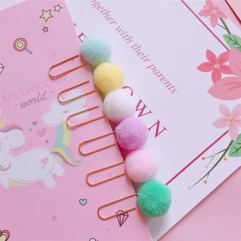 Creative Pom Pom Paper Clips And Thumbtacks Decorative Nickel Plated Metal Clips Macaron Color Stationery For Office School