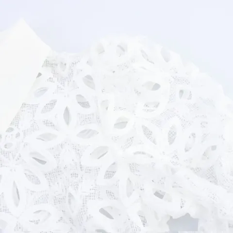 Women French Vintage Linen Shirt Guipure Lace Embroidery Hollow Out Lapel Blouse Casual Loose White Top For Women