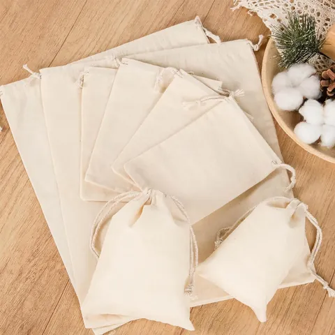 Natuurlijke Dikke Katoenen Trekkoordzakken Milieuvriendelijke Canvas Opbergzakjes Voor Sieraden Geschenkverpakking Bruiloft Zakjes