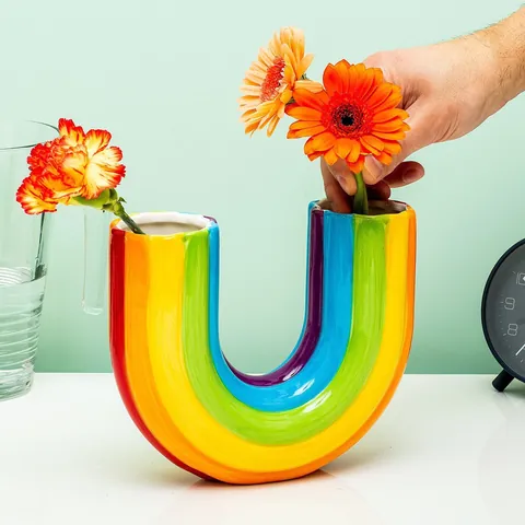 Vaso in Resina Arcobaleno Minimalista Moderno a Forma di U Decorazione Geometrica Creativa per Scrivania Casa e Ufficio