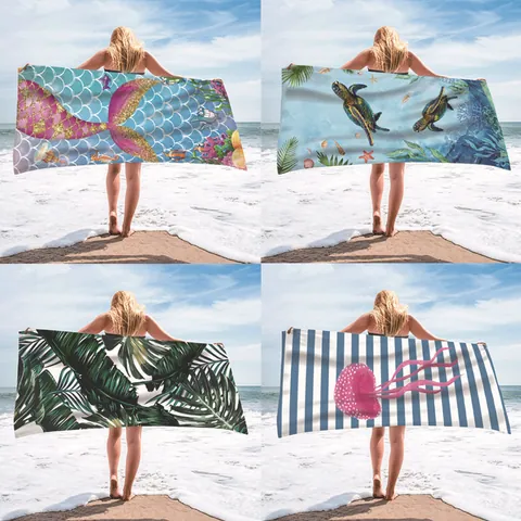 Toalla de Playa de Microfibra de Secado Rápido para Hombres Mujeres Toalla de Baño Absorbente Grande Estampada Manta de Piscina de Verano Diseño Tropical Sirena Tortuga