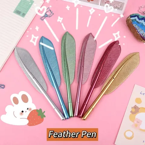 Creative Metal Texture Feather Shape Gel Pen Retro Black Ink Pen With 0.5mm Needle Tip Plastic Electroplated Gift Stationery For Office School
