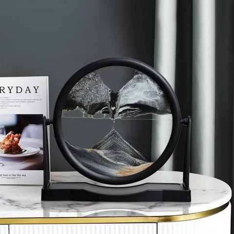Modern Moving Sand Art Picture Round Glass 3D Mobile Sand Painting Deep Sea Sandscape Decor Stress Relief Desk Ornament