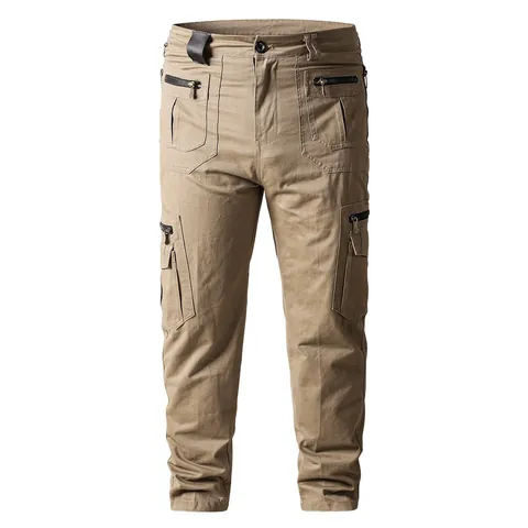 Men's Cotton Multi-Pocket Cargo Bottom Trousers Loose Straight Urban Casual Washed Outdoor Work Pants Daily Wear Clothing