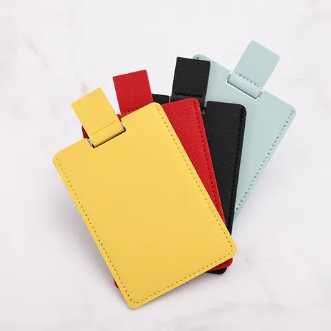 Specchio da Trucco Rettangolare in Acciaio Inossidabile Portatile Con Custodia in Pelle PU Formato Carta Specchio Tascabile Infrangibile Regalo