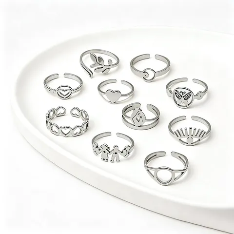 Retro Stainless Steel Hollow Ring For Women Gold Silver Patterned Line Heart Leaf Butterfly Open Finger Ring Fashion Jewelry